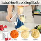 Cambom Rotary Cheese Grater Hand Crank Cheese Shredder for Fresh Cheese, Vegetable, Nuts, Non-slip Suction Base,Five Blades, Deep Blue