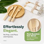 Palm Leaf Bamboo Plates & Pre-Rolled Bamboo Cutlery Party Set - 10 & 7'' Compostable Plates Elegant Pre-Rolled Utensils, Napkins , Cups for Weddings, Events, and Special Occasions For 30 Guests