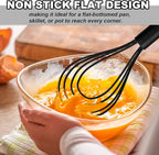 Anaeat Silicone Kitchen Whisk Set of 4, Perfect for Non-Stick Cookware, Egg Beater Milk Blender for Whisking, Cooking, Baking, Beating - 11'' Flat Whisk and 8.5''+10.5''+12'' Balloon Whisks (Black)