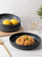 famiware Starlight Large pasta bowls set of 4, Serving Bowls for Pasta, Salad, Dinner, Oatmeal. Microwave Safe-36 oz, 8.46 inch, Gray