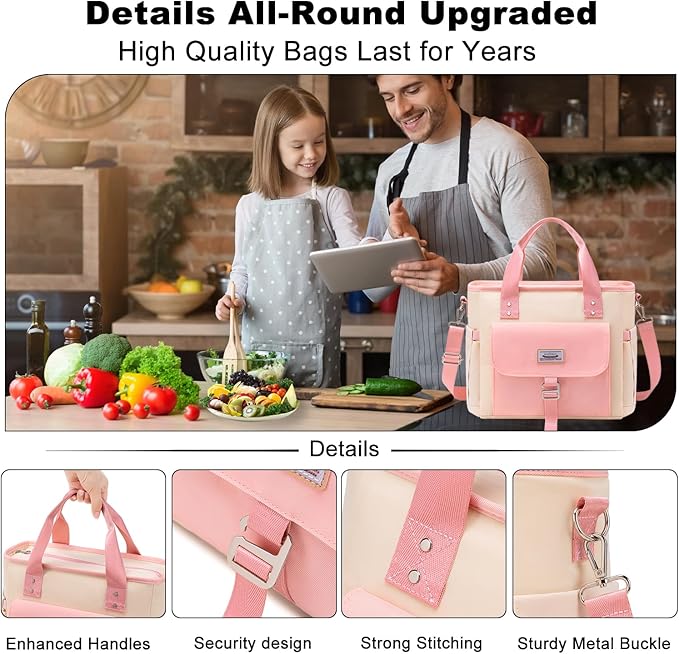 Weitars Insulated Lunch Bag for Men Women,Leak Proof Lunch Box for Work,Extra Large Lunch Tote Bag With Removable Shoulder Strap with Side Pockets,Reusable Lunch Bag For Picnic Hiking