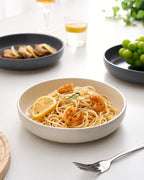 famiware Milkyway 33 oz Bowl Set, Pasta Bowls Set of 4, Salad Bowls, Double Reactive Glaze, Sturdy & Stackable, Ideal for Housewarming, Festivals, Dark Charcoal & White Full Glaze Matte