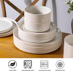 AmorArc Ceramic Dinnerware Set for 4 | Speckled Stoneware Plates and Bowls with unglazed terracotta | Scratch Resistant, Dishwasher & Microwave Safe Dishes Sets- 12-Pcs Beige