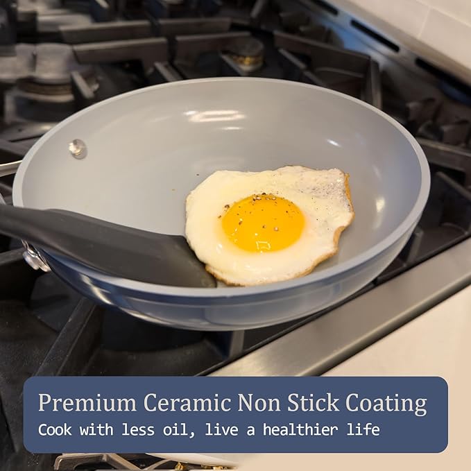 3.5qt Nonstick Ceramic Sauce Pan with Lid (8.19") Even Heat Distribution, Non Toxic & PFAS Free Healthy Cooking Pot for All Stovetops (Induction/Gas/Electric), Oven Safe 500°F, Fusion Red