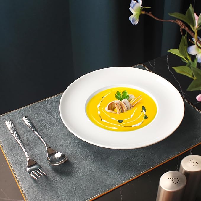 Pasta Plates with Rim 12 oz, Soup Bowl Pasta Bowl Set of 4, White Shallow Bowl Plate, Ceramic Wide Rimmed Soup Bowl, Best choice for high-end restaurants, hotels, and foodies, 11 Inch