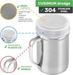 CUSINIUM Large Powdered Sugar Shaker Duster - With Handle - Cinnamon Shaker For Coffee Bar- Fine Mesh Dredge - 14 ounce, pack of 2 | Style: Fine