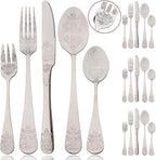 JASHII 20-piece Silverware Flatware Set Vintage Carved Floral Pattern Eating Utensils Stainless Steel Knife Fork Spoon Set Mirror Polished Dishwasher Safe - Silver