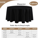 Fitable 8 Pack Black Table Cloths 120 Inch Round - Stain Resistant and Washable Tableclothes, Polyester Fabric Table Covers for Wedding, Party, Banquet, Formal Events