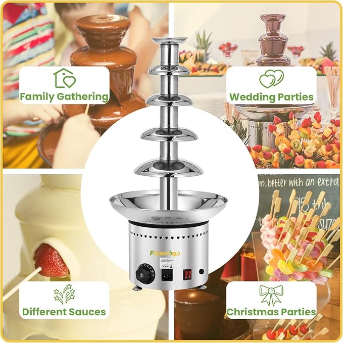 Commercial Chocolate Fountain 5 Layers 18Lbs Large Chocolate Fondue Tower Stainless Steel Hot Chocolate Waterfall for Nacho Cheese Knob Control
