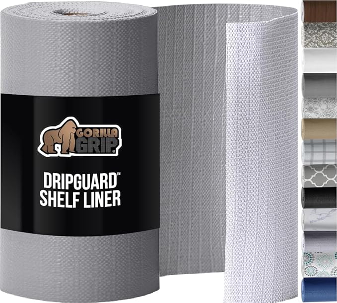 GORILLA GRIP DripGuard Drawer and Shelf Liner for Cabinet, 24x240 Inch, Slip Resistant Non Adhesive Protection for Kitchen, BPA Free Smooth Surface Plastic Liners for Cabinets, Bathroom Drawers, Gray