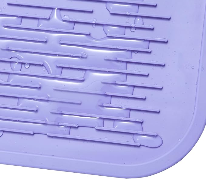 Silicone Dish Drying Mat for Multiple Usage,Easy clean,Eco-friendly,Heat-resistant Silicone Mat for Kitchen Counter or Sink,Refrigerator or Drawer Liner Light Purple 5XL 36inches x 18inches