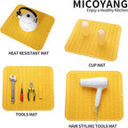 Silicone Dish Drying Mat for Multiple Usage,Easy clean,Eco-friendly,Heat-resistant Silicone Mat for Kitchen Counter or Sink,Refrigerator or Drawer liner Yellow M 12 inches x 12 inches