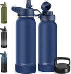 CIVAGO 40 oz Insulated Water Bottle With Straw, Stainless Steel Sports Water Cup Flask with 3 Lids (Straw, Spout and Handle Lid), Double Walled Travel Thermal Canteen Mug, Navy Blue