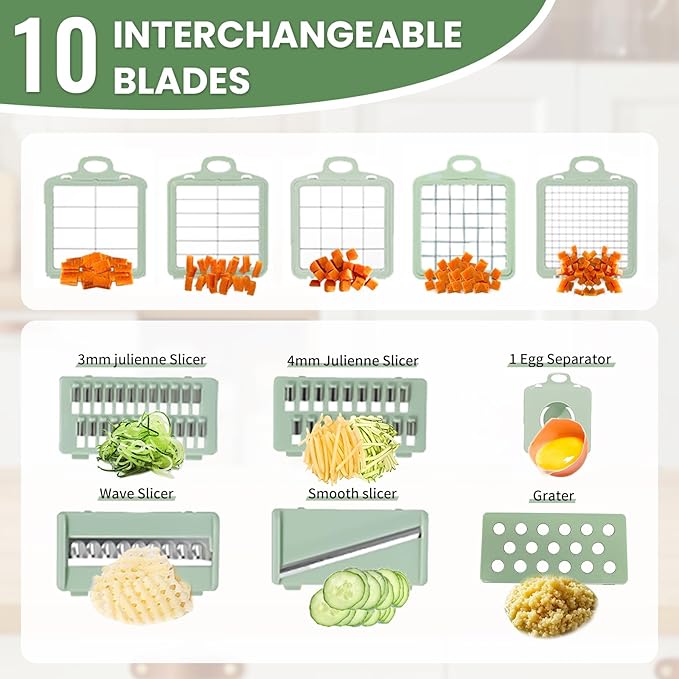 Vegetable Slicer and Chopper with Large Container Multifunction Mandoline Slicer Cutter with 10 Blades Food Chopper for Onion Potato