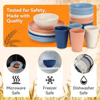 Wheat Straw Dinnerware Sets,64-Piece Beige Plates and Bowls Sets for 8-Unbreakable,Reusable Plastic Dish Set-Dinner Plate/Dessert Plate/Cereal Bowl/Cup/Utensils-Microwavable Dishwasher Safe 64P-Beige