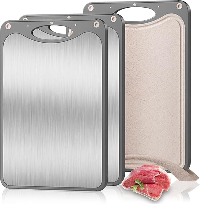 3 Pcs Titanium Cutting Board, Pure Cut Titanium Cutting Boards for Kitchen, Food-Grade Chopping Board for Cutting Fruit Meat Vegetable, Dishwasher Safe Easy to Clean, 15×10 Inch