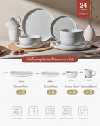 Famiware Milkyway Stoneware Dinnerware Sets with Mugs, Service for 6 (24 Pieces), Plates and Bowls Sets -Scratch Resistant, Microwave and Dishwasher Safe Dishes Set, Light Gray
