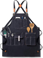 Canvas Aprons for Men Chef Apron, Work Apron with Large Pockets - 16oz Heavy Duty Cross Back, BBQ, Cooking