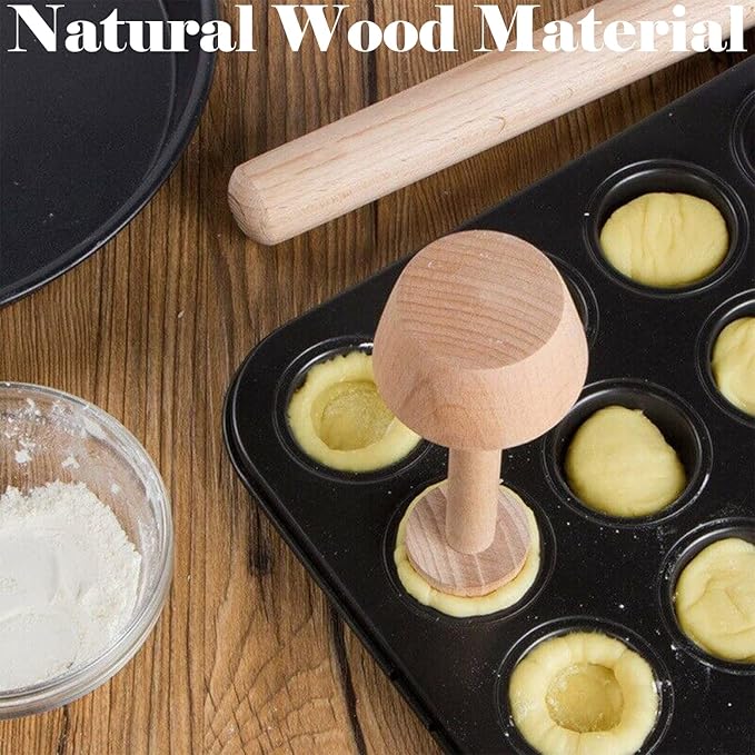 Wooden Tart Tamper Set, Double Side Pie Pastry Dough Tamper, Egg Tart Pan Mold DIY Cake Pastry Baking Tool for Mini Egg Tart, Cheesecakes, Pasta and Dessert Baking (3 Pieces)