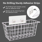 Hanging Kitchen Baskets For Storage Adhesive Small Wire Storage Baskets No Drilling Wall Mounted Shelf for Kitchen Pantry Room Cabinet Bathroom, 2 PACK, White