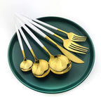 36-Pieces Silverware Mirror Polished Dinnerware Gold Flatware With White Handle, 18/0 Stainless Steel Cutlery Set For Home Kitchen Party Hotel Restaurant Wedding Service for 6