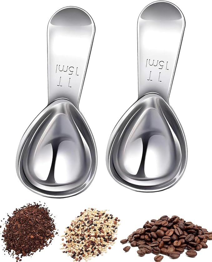 Coffee Scoop 15ml 2PCS, 1 Tablespoon Measuring Spoons, Ergonomics Design Coffee Scooper Stainless Steel Manufacture，Coffee Scoop for Ground Coffee Protein Powder Sugar Cereal (Silver, 1 tbsp-15ml)
