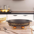 11" x 7.5" Ceramic Oval Casserole Dish with Glass Lid and rack, 40 OZ Serving Soup Tureen,Chafing Dish for Buffet, Family Food preserve Tray, Catering Casserole for Party Style, Black
