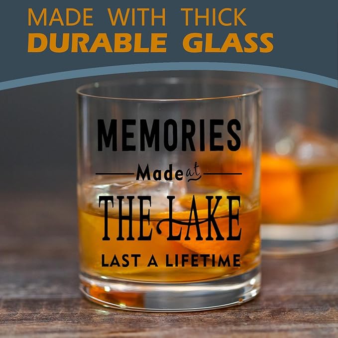 kunlisa Lake Lovers Gifts Whiskey Glasses, Lake House Gifts, Lakes House Decor 10 oz Drinking Rocks Glasses for Women Men Whisky Cocktail Scotch Bourbon Liquor