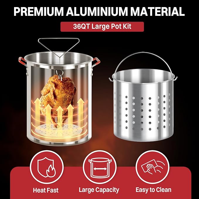 36QT Outdoor Fryer | Turkey Deep Fryer | Seafood Boil Pot | Cover & Skimmer Included | 50,000BTU Propane Burner | Aluminum Deep Fryer Pot with Basket | Crab, Seafood & Crawfish Boiler