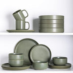 LERATIO Stoneware Dinnerware Sets for 4,Handcarft Ceramic Plates and Bowls Sets,Chip and Scratch Resistant Dishes, Dishwasher & Microwave Safe, Oven safe,Reactive Glaze-Green