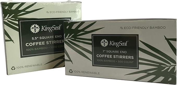 2000 Count | KingSeal Bamboo Coffee Stirrers, Stir Sticks, 5.5 inches, Square End, 100% Renewable and Biodegradable - 2 Boxes x 1000 Stirrers