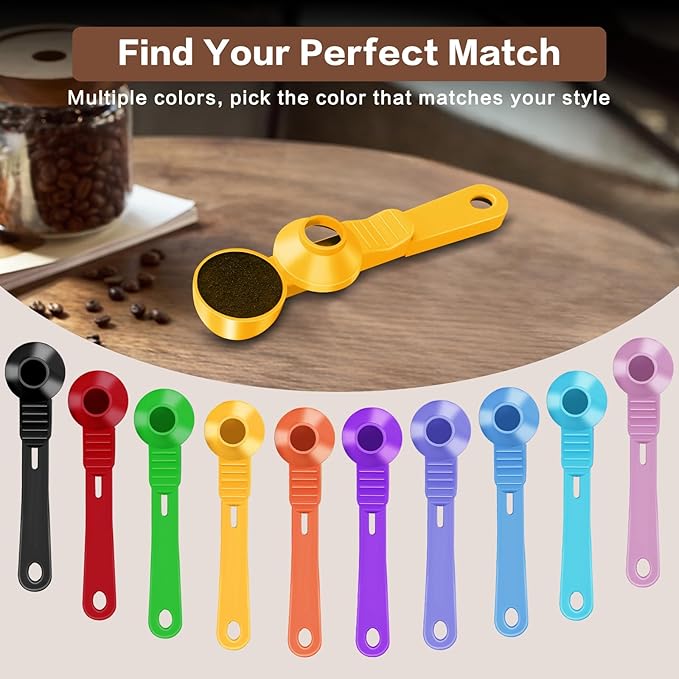 2-in-1 Coffee Scoop with Funnel, 2 Teaspoon Measuring Spoon for Reusable Pods, Ground Coffee, Protein Powder & Tea, Mess-Free Plastic Design (Yellow)