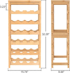 6 Tier Wine Rack Freestanding Floor, 24-Bottle Bamboo Wine Storage Shelf Display Rack with Table Top for Kitchen Bar Cellar