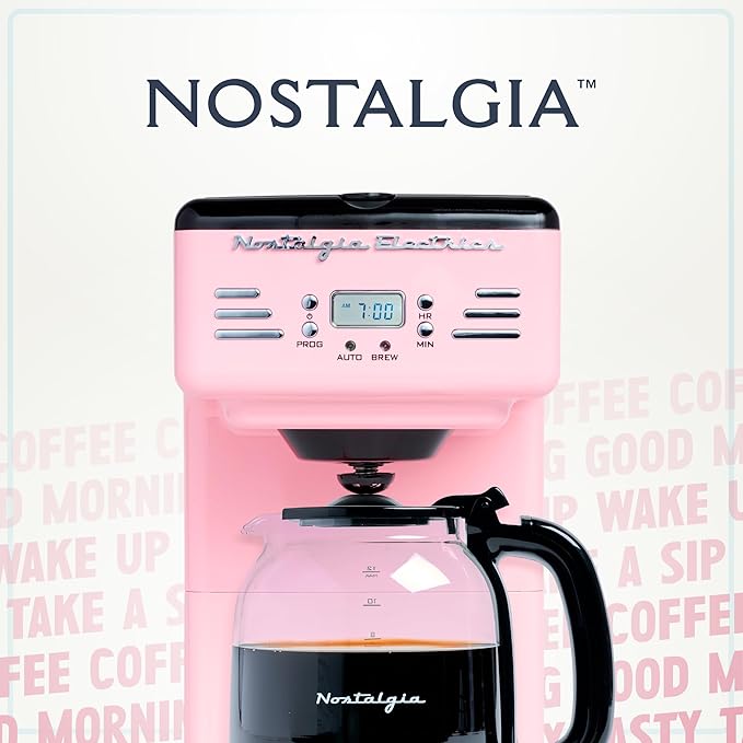 Nostalgia Retro 12-Cup Programmable Coffee Maker With LED Display, Automatic Shut-Off & Keep Warm, Pause-And-Serve Function, Pink