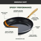GreenPan Swift Cookware 10" Frying Pan Skillet, Healthy Ceramic Nonstick Coating, Heavy-Gauge Aluminum, Gold-Tone Stainless Steel Handle, PFAS-Free, Dishwasher & Oven Safe, Black