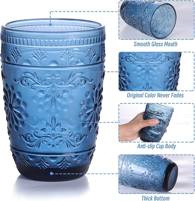 6Pcs 14OZ Drinking Highball Beverage Glass Cup, Blue Drinking Glasses, Colored Glassware Set for Party Wedding, Home, Office, Water, Juice, Cocktail, Highball Glasses