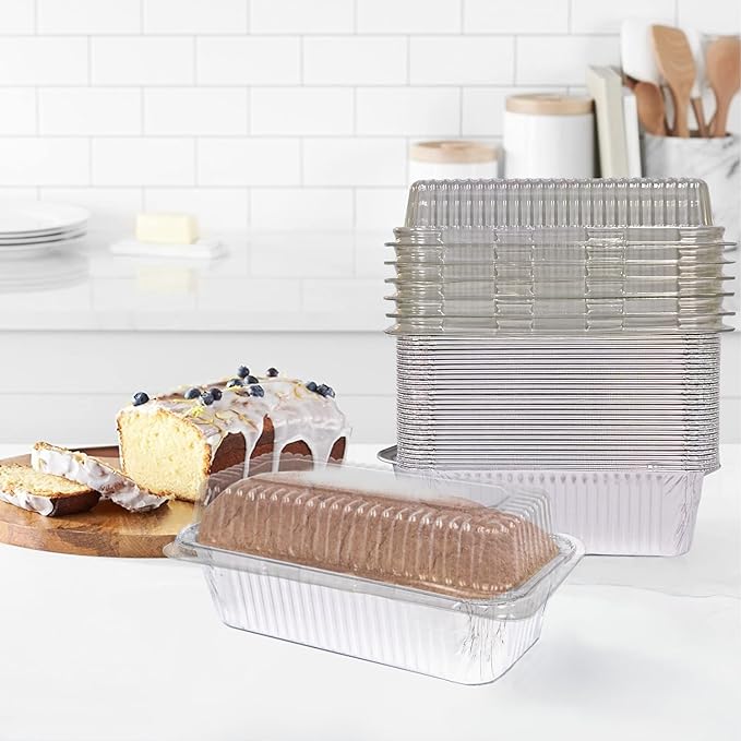 Disposable Loaf Pans With Lids Bakeware Set, 2lb, 55 Pack, 8.5x4.5 Heavy-duty Aluminum Foil Bread pan, Food Storage Container, Perfect for Baking, Storing & Take-out
