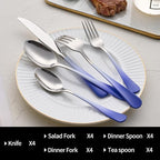 20-Pieces Color Silverware Sets for 4,Blue and white Handle Stainless Steel Cutlery Set, Include Forks Spoons and Knives Set, Dishwasher Safe Utensil Sets for Home Restaurant