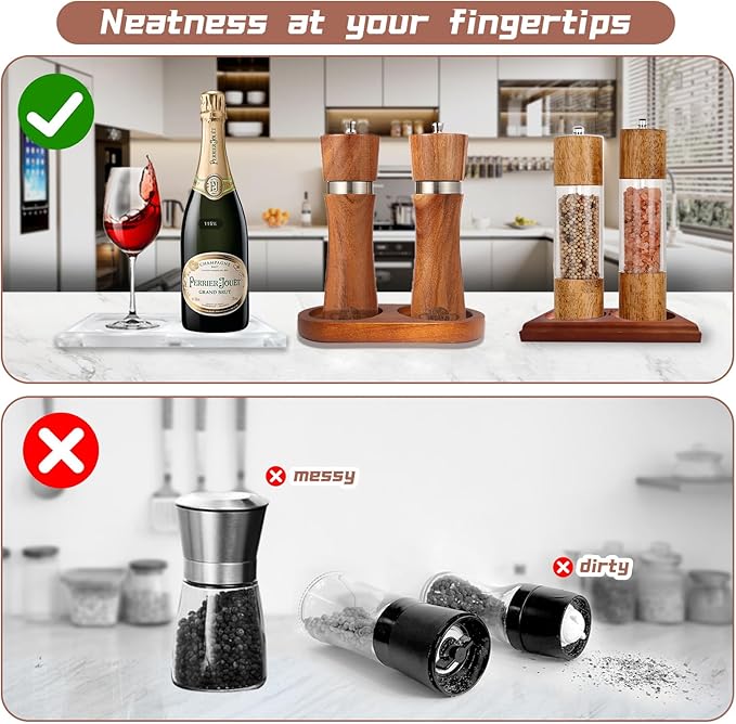 Hion Salt and Pepper Mill Tray, Rubberwood, Salt & Pepper Grinder Accessories（Inner Dia 2.76 inch / 7cm）fit many Mills & Shakers