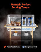 VEVOR Chafing Dish Buffet Set, 8 Qt 4 Pack, Stainless Steel Chafer with 4 Full Size Pans, Rectangle Catering Warmer Server with Glass Lid Water Pan Folding Stand Fuel Holder, for Wedding Party Banquet