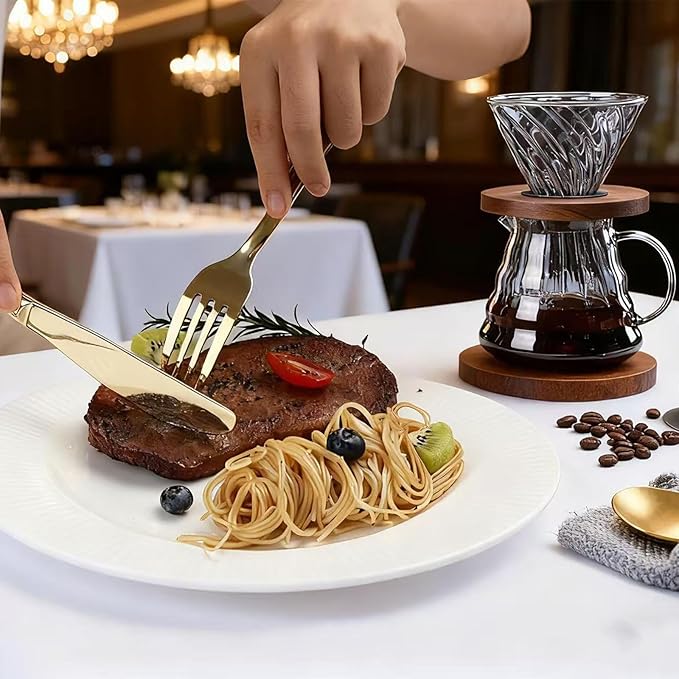 Champagne Silverware Set, 40-Piece Stainless Steel Champagne Flatware, 18/0 Stainless Steel Utensils, Dishwasher Safe, Modern Tableware for Home & Kitchen Dining