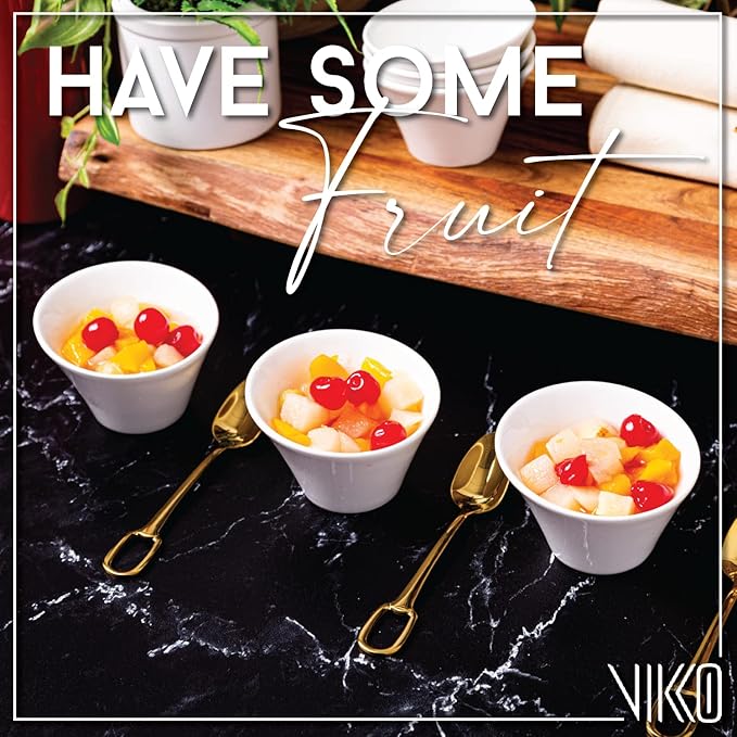 Vikko Mini White Bowls, Set of 6 Fine Ceramic White Bowls, 3.75 Ounce Small Bowl, Elegant Shape, Versatile for Dips, Desserts or Candy Dish, Dishwasher Safe
