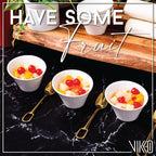 Vikko Mini White Bowls, Set of 6 Fine Ceramic White Bowls, 3.75 Ounce Small Bowl, Elegant Shape, Versatile for Dips, Desserts or Candy Dish, Dishwasher Safe