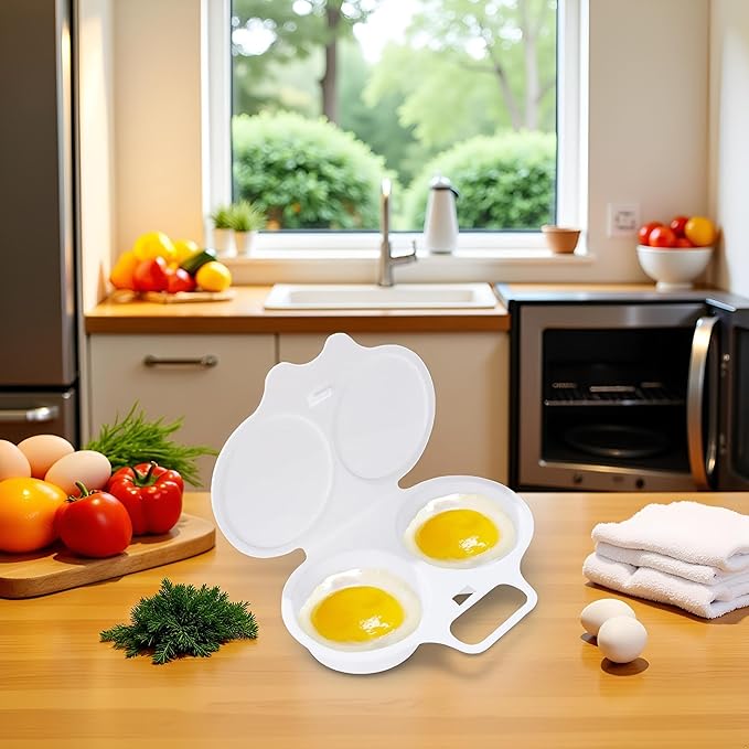 White Egg Poacher, Microwave Egg Boiler Poacher, 2 Cavity Nonstick Poached Egg Maker With Lid, Egg Poacher Microwave Egg Cooker, Double Drain Poached Egg Cups Egg Poachers