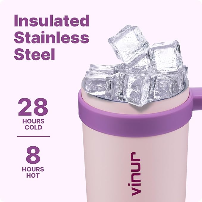VINUR Tumbler with Handle-30 oz Stainless Steel Double Wall Vacuum Insulated Tumbler with Lid and Straw, Leak Proof Water Cup for Travel