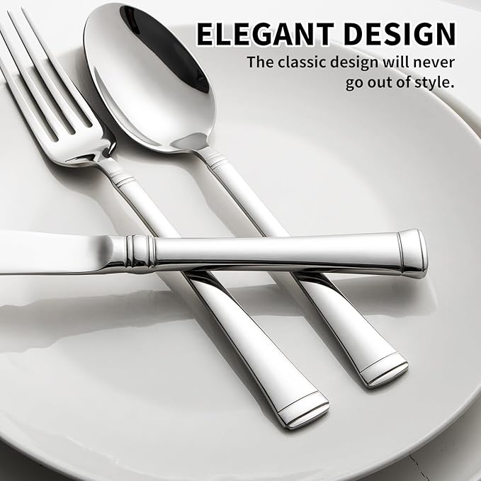 Heavy Silverware Set,45 Piece Flatware Set with Serving Utensils,18/10 Stainless Steel Cutlery Set for Kitchen,Home,Wedding,Mirror Polished,Dishwasher Safe