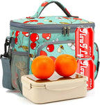 FlowFly Insulated Reusable Lunch Bag Adult Large Lunch Box for Women and Men with Adjustable Shoulder Strap,Front Zipper Pocket and Dual Large Mesh Side Pockets,Cherry