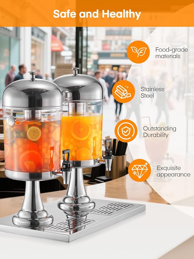Beverage Dispenser, 4.5 Gallon Drink Dispensers for Parties, Stainless Steel Drink Dispenser with Ice Core, Drip Tray, Beverage Dispenser with Stand for Restaurants, Homes, Bar and Hotels