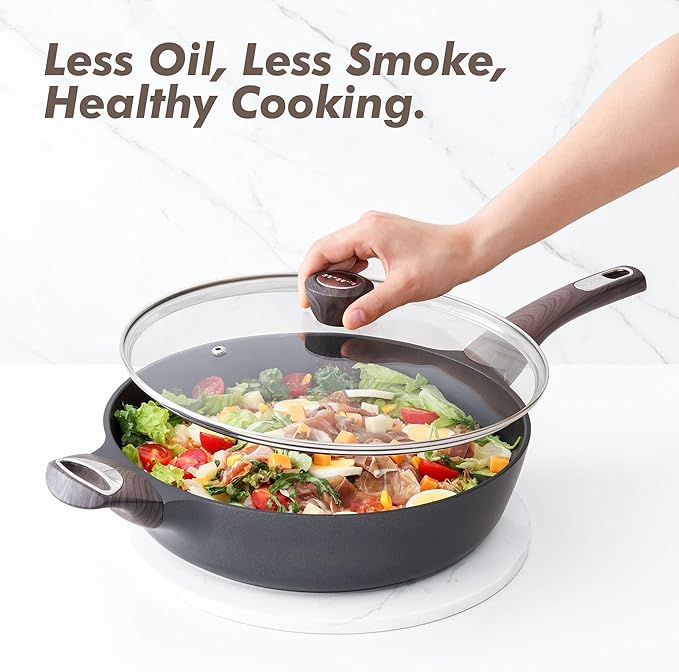 SENSARTE Nonstick Frying Pan Skillet with Lid, 12 Inch Large Deep Frying Pan, 5 Qt Non Stick Saute Pan with Cover, Induction Pan, Healthy Non Toxic Cooking Pan with Helper Handle, PFOA PFOS Free