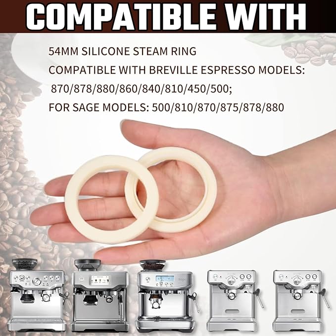 54mm Silicone Steam Ring 2Pcs，Replacement Gasket for Breville Espresso Machine Parts 878/870/860/840/810/500/450/Sage 500/870/875/880/810/878 Replacement Parts, No BPA Grouphead Gasket